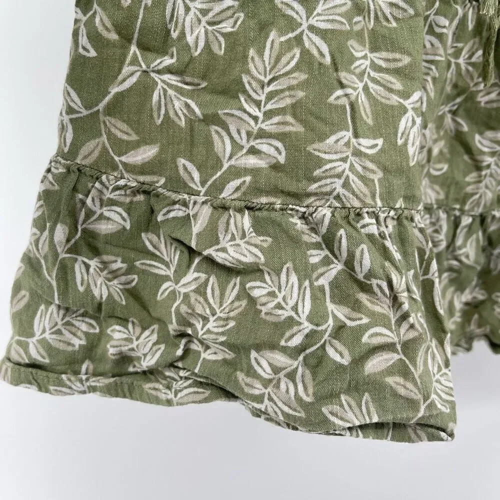 Old Navy Girl’s Olive Floral Tie-Neck Tiered-Hem Cotton Boho Blouse Size 6/7